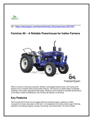 Farmtrac 60 – A Reliable Powerhouse for Indian Farmers