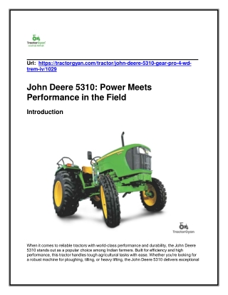 John Deere 5310 Power Meets Performance in the Field