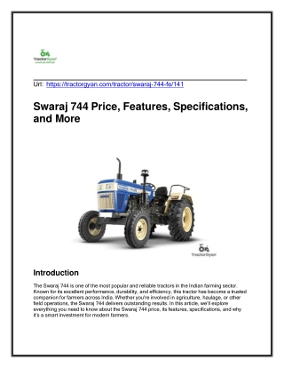 Swaraj 744 Price, Features, Specifications, and More