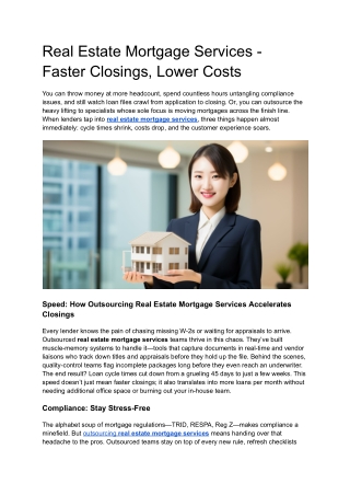 Real Estate Mortgage Services - Faster Closings, Lower Costs