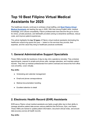 Top 10 Best Filipino Virtual Medical Assistants for 2025