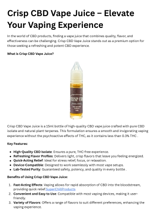 Product Details: Crisp CBD Vape Juice