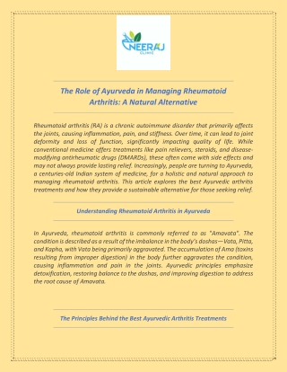 The Role of Ayurveda in Managing Rheumatoid Arthritis: A Natural Alternative