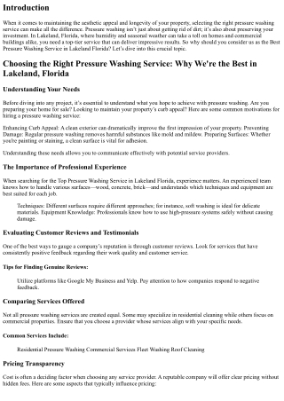 Choosing the Right Pressure Washing Service: Why We're the Best in Lakeland, Flo