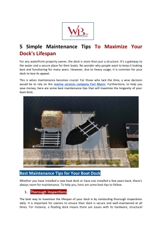5 Simple Maintenance Tips To Maximize Your Dock's Lifespan 