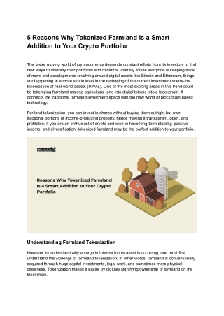 5 Reasons Why Tokenized Farmland Is a Smart Addition to Your Crypto Portfolio