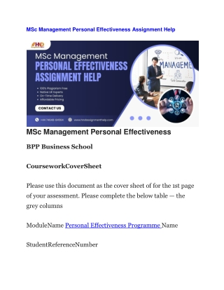 MSc Management Personal Effectiveness Assignment Help