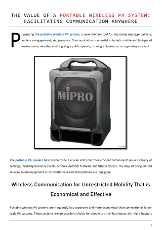 The Value of a Portable Wireless PA System - Facilitating Communication Anywhere