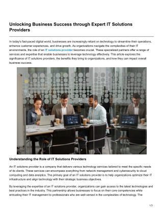 Unlocking Business Success through Expert IT Solutions Providers