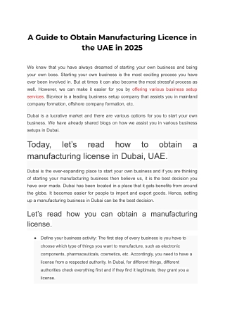 A Guide to Obtain Manufacturing Licence in the UAE in 2025