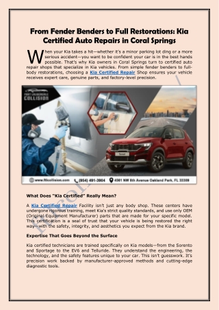 From Fender Benders to Full Restorations - Kia Certified Auto Repairs in Coral Springs