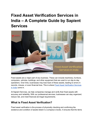 Fixed Asset Verification Services in India – A Complete Guide by Sapient Services - Google Docs