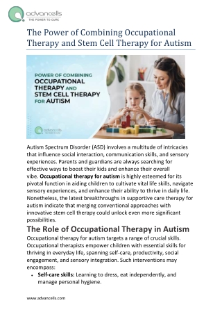Holistic Autism Care: Combined Occupational & Stem Cell Therapy