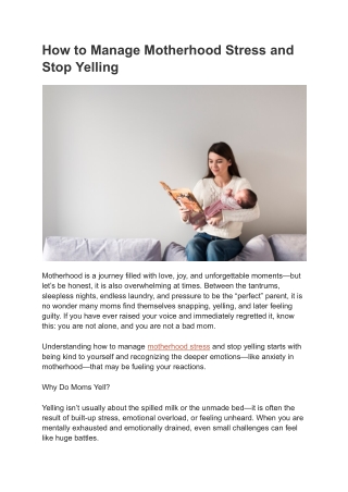 How to Manage Motherhood Stress and Stop Yelling