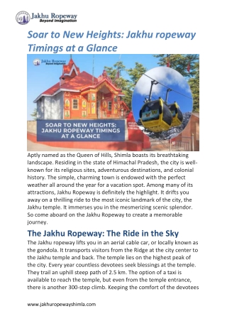 Soar to New Heights: Jakhu ropeway Timings at a Glance