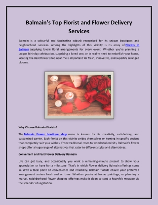 Balmain’s Top Florist and Flower Delivery Services