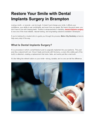 Restore Your Smile with Dental Implants Surgery in Brampton