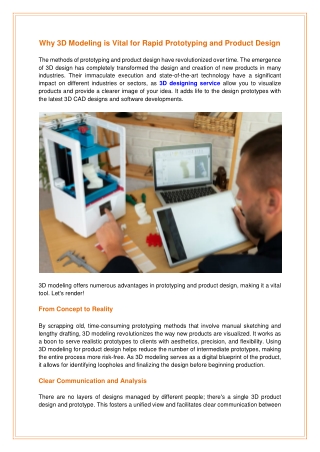 Why 3D Modeling is Vital for Rapid Prototyping and Product Design