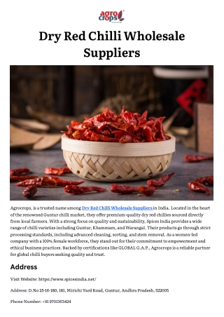 Dry Red Chilli Wholesale Suppliers