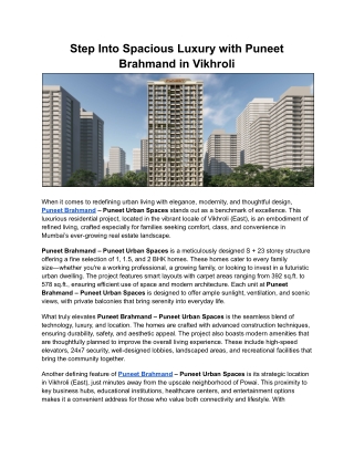 Step Into Spacious Luxury with Puneet Brahmand in Vikhroli