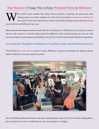 Boat Charters - A Unique Way to Enjoy Weekend Parties in Melbourne