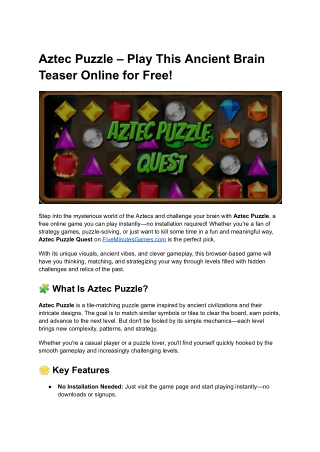 Aztec Puzzle – Play This Ancient Brain Teaser for Free by Five Minutes Games
