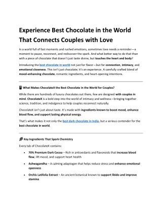 Experience Best Chocolate in the World