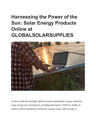 Power of the SunGloble Solar Supplies: Premium Solar Energy Products Online