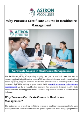 Why Pursue a Certificate Course in Healthcare Management