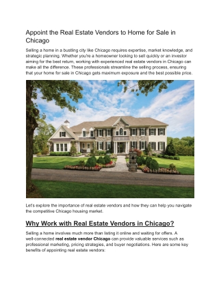 Appoint the Real Estate Vendors to Home for Sale in Chicago