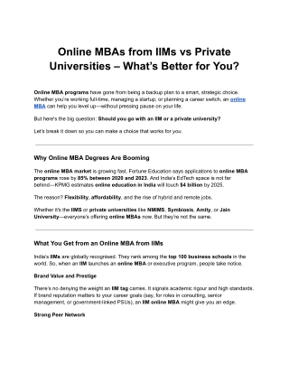 PU Online- Online MBAs from IIMs vs Private Universities – What’s Better for You