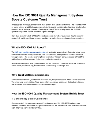 How the ISO 9001 Quality Management System Boosts Customer Trust