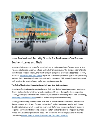 How Professional Security Guards for Businesses Can Prevent Business Losses and Theft