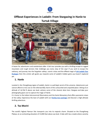 Offbeat Experiences in Ladakh: From Stargazing in Hanle to Turtuk Village