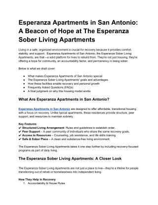 Esperanza Apartments in San Antonio_ A Beacon of Hope at The Esperanza Sober Living Apartments