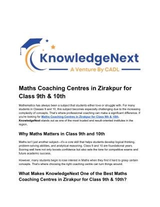 Maths Coaching Centres in Zirakpur for Class 9th & 10th
