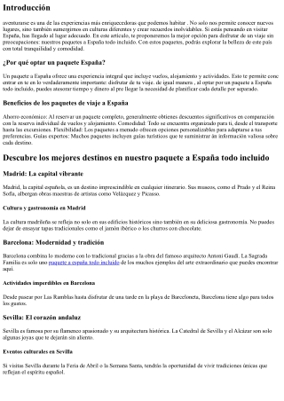 Viaja sin preocupaciones con nuestros paquetes a España todo incluido