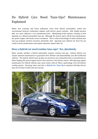 Do Hybrid Cars Need Tune-Ups