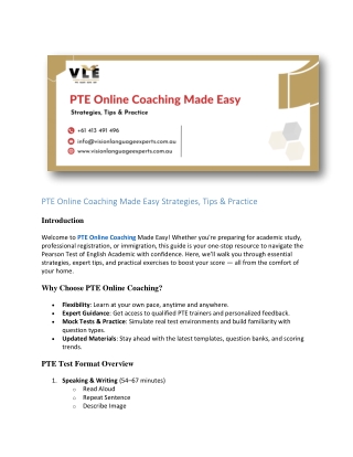 PTE Online Coaching Made Easy Strategies