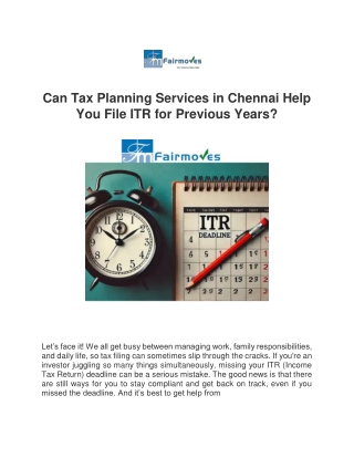 Can Tax Planning Services in Chennai Help You File ITR for Previous Years