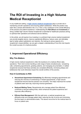 The ROI of Investing in a High Volume Medical Receptionist