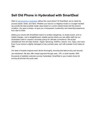 Sell Old Phone in Hyderabad with SmartDeal