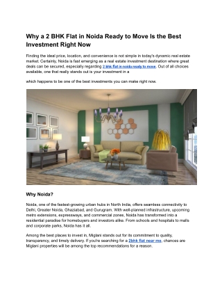 Why a 2 BHK Flat in Noida Ready to Move Is the Best Investment Right Now