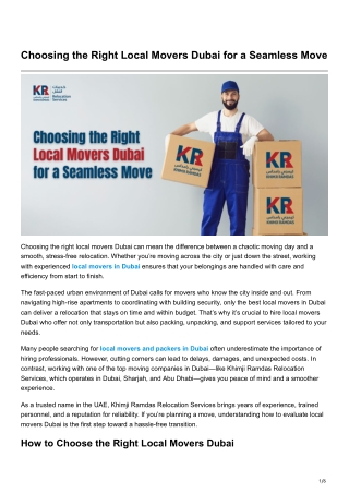 Choosing the Right Local Movers Dubai for a Seamless Move