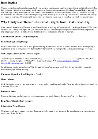 Why Timely Roof Repair is Essential: Insights from Tidal Remodeling