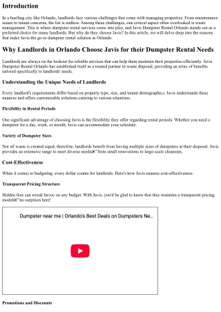 Why Landlords in Orlando Choose Javis for their Dumpster Rental Needs