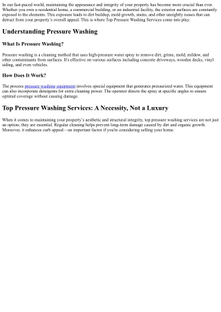 Top Pressure Washing Services: A Necessity, Not a Luxury