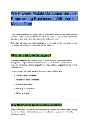we provide mobile database service empowering