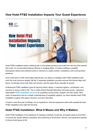 How Hotel FF&E Installation Impacts Your Guest Experience