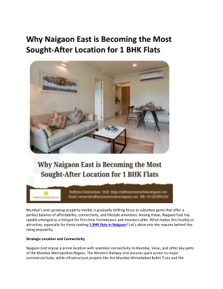 Why Naigaon East is Becoming the Most Sought-After Location for 1 BHK Flats